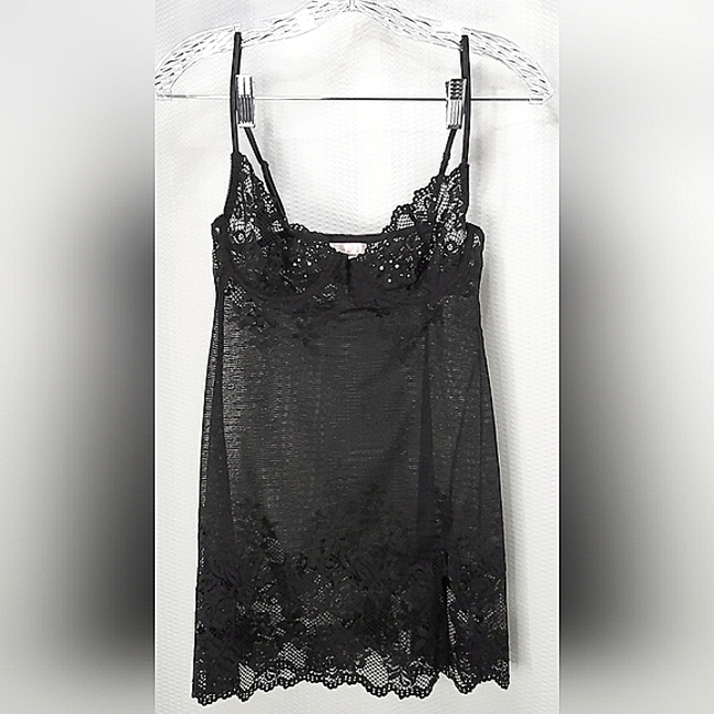 Victoria's Secret Sheer Lace Black Chemise Medium NWOT